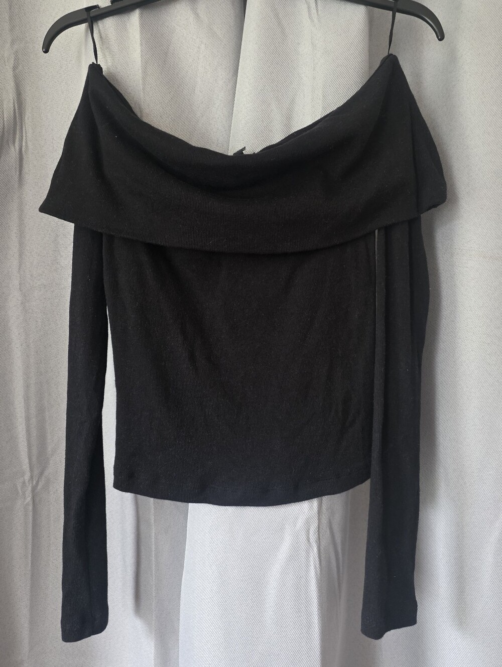 Express Cozy Ribbed Fold Over Off The Shoulder Long Sleeve Tee S